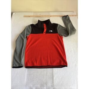 The North Face 1/4 Snap Fleece Sweater Boys XL Colorblock Red Black Gray